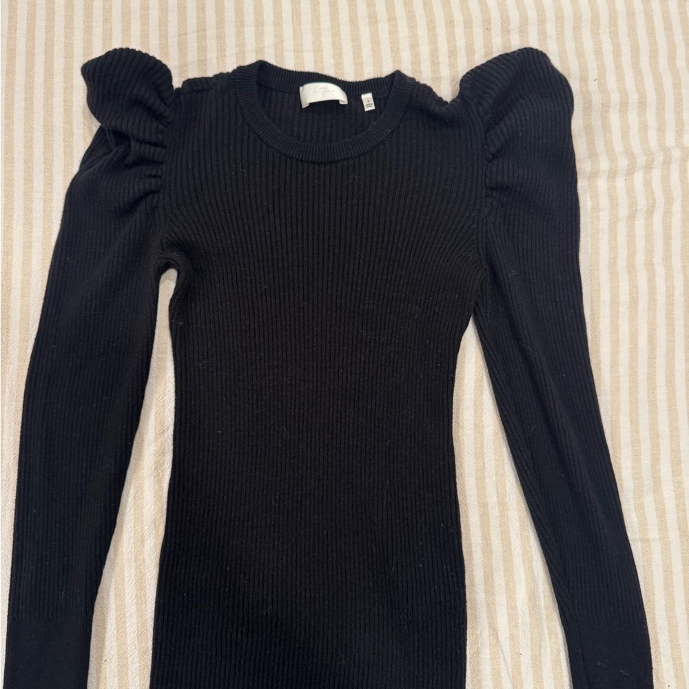 Black Ribbed Long Sleeve Top